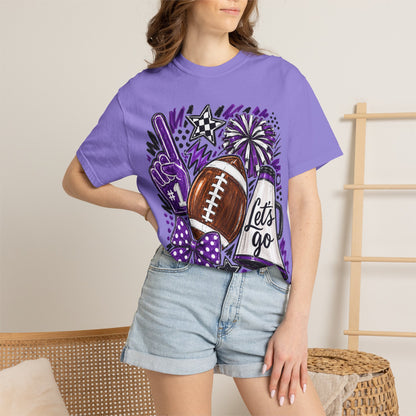 Football Spirit T-Shirt – "Let's Go" Cheer Graphic Purple