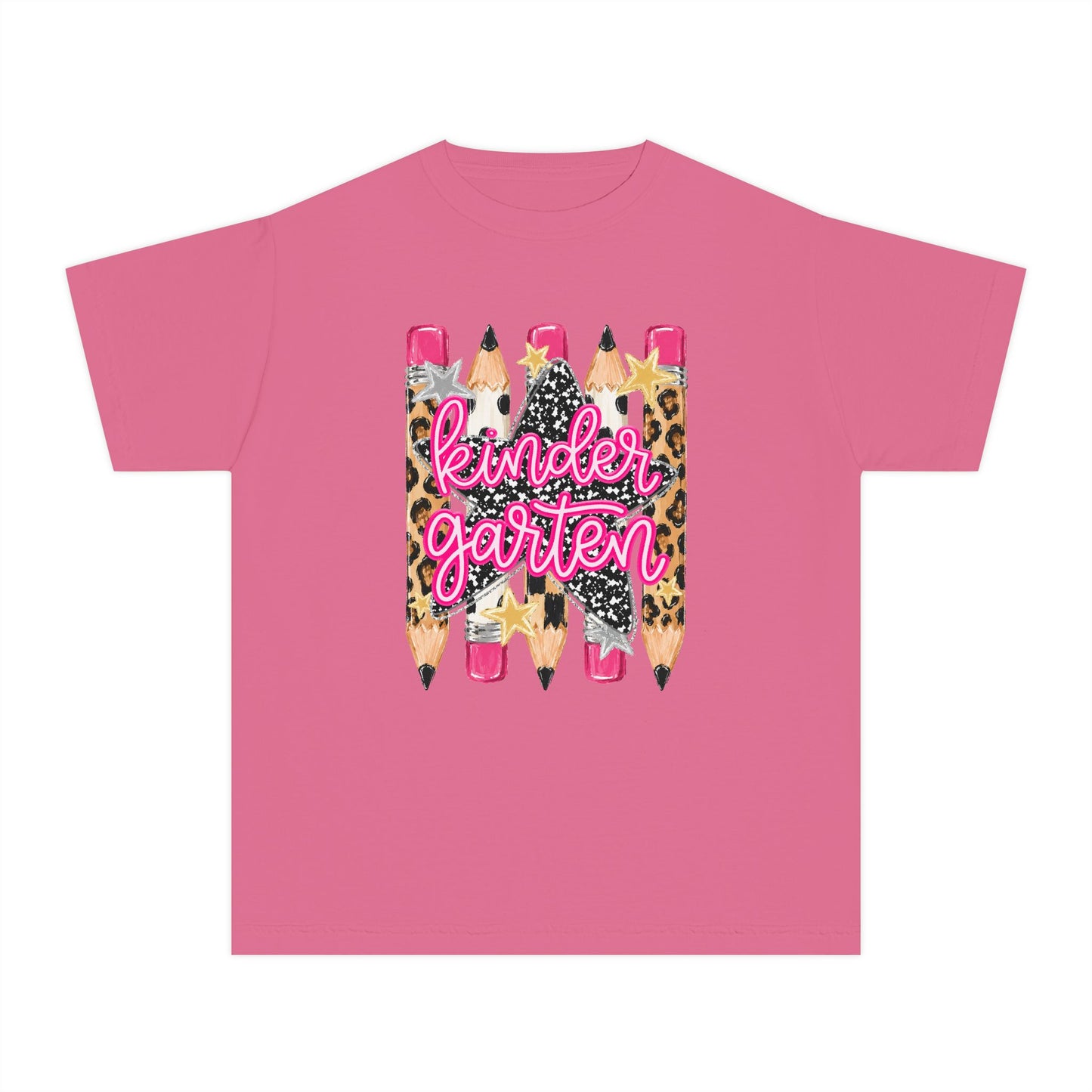 Kindergarten Leopard Pencil Youth Tee - Cute Back-to-School Shirt