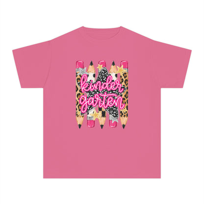 Kindergarten Leopard Pencil Youth Tee - Cute Back-to-School Shirt