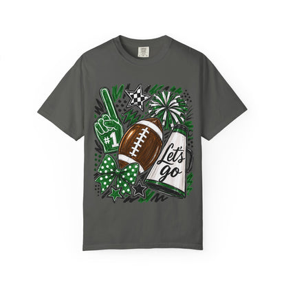 Football Fan Graphic T‑Shirt — 'Let's Go' Cheer Design Green
