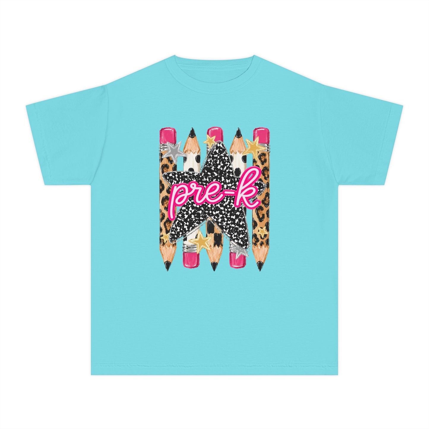 Pre-K Leopard Pencil Youth Tee — Cute Back-to-School Shirt for Preschool Girls