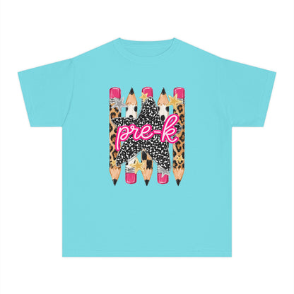Pre-K Leopard Pencil Youth Tee — Cute Back-to-School Shirt for Preschool Girls