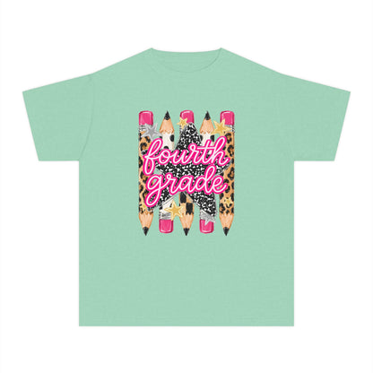 Fourth Grade Leopard Pencil Youth Tee — Back-to-School Cute Kids Shirt