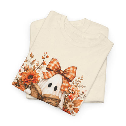 Fall Reading Ghost T-Shirt — Cute Pumpkin & Book Autumn Tee