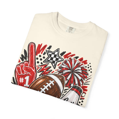 Football Fan Graphic T-Shirt — "Let's Go" Cheer Design Red