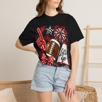 Football Fan Graphic T-Shirt — "Let's Go" Cheer Design Red