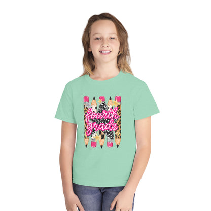 Fourth Grade Leopard Pencil Youth Tee — Back-to-School Cute Kids Shirt