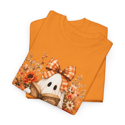 Fall Reading Ghost T-Shirt — Cute Pumpkin & Book Autumn Tee