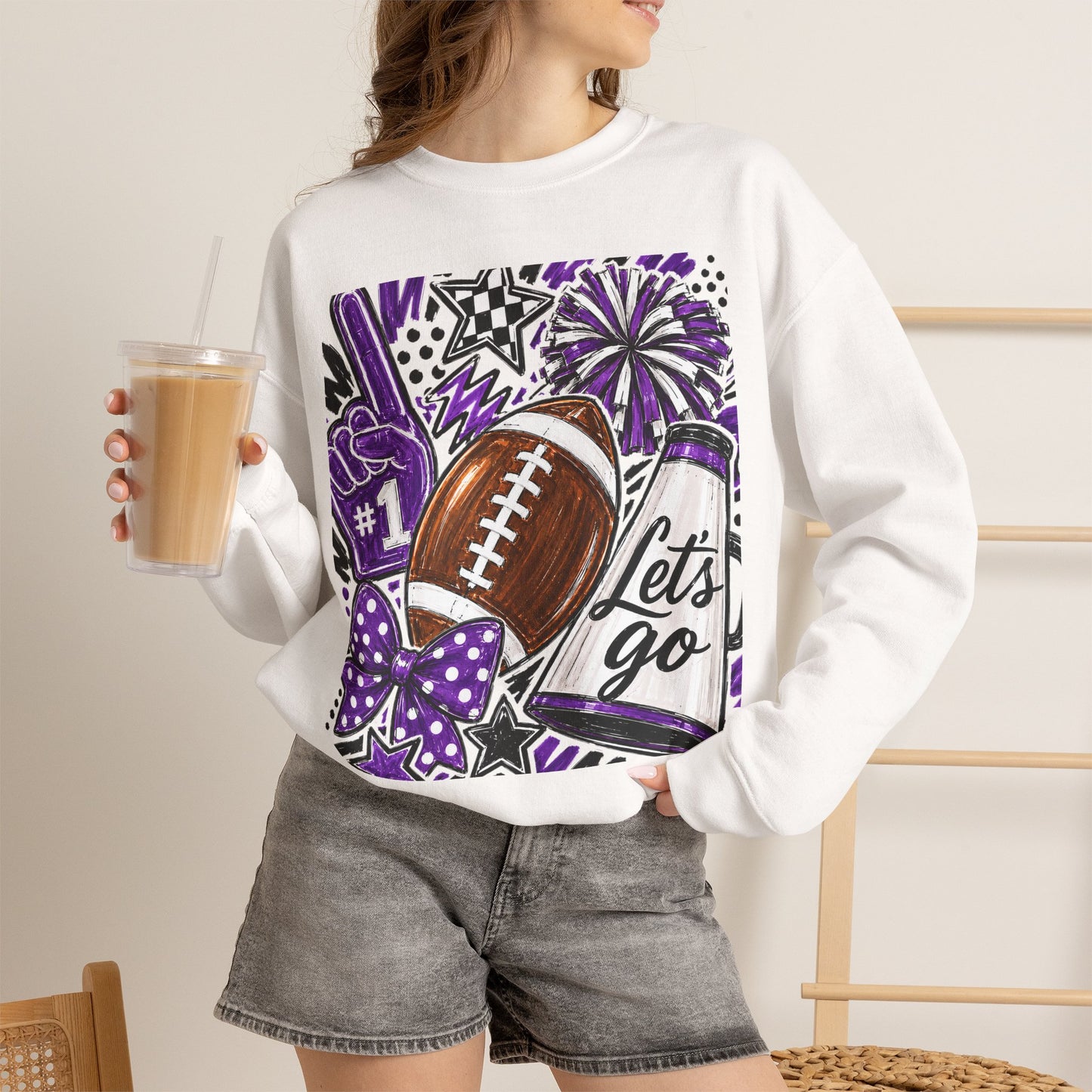 Football Spirit Crewneck Sweatshirt — “Let’s Go” Game Day Purple