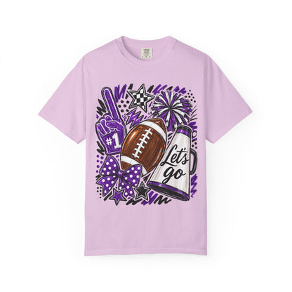 Football Spirit T-Shirt – "Let's Go" Cheer Graphic Purple
