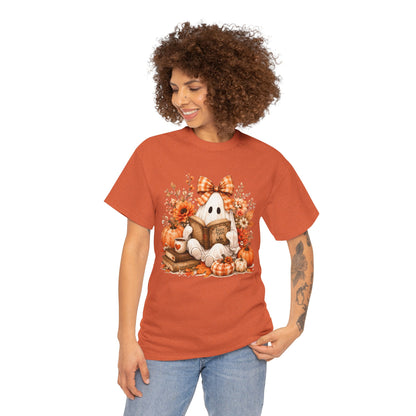 Fall Reading Ghost T-Shirt — Cute Pumpkin & Book Autumn Tee