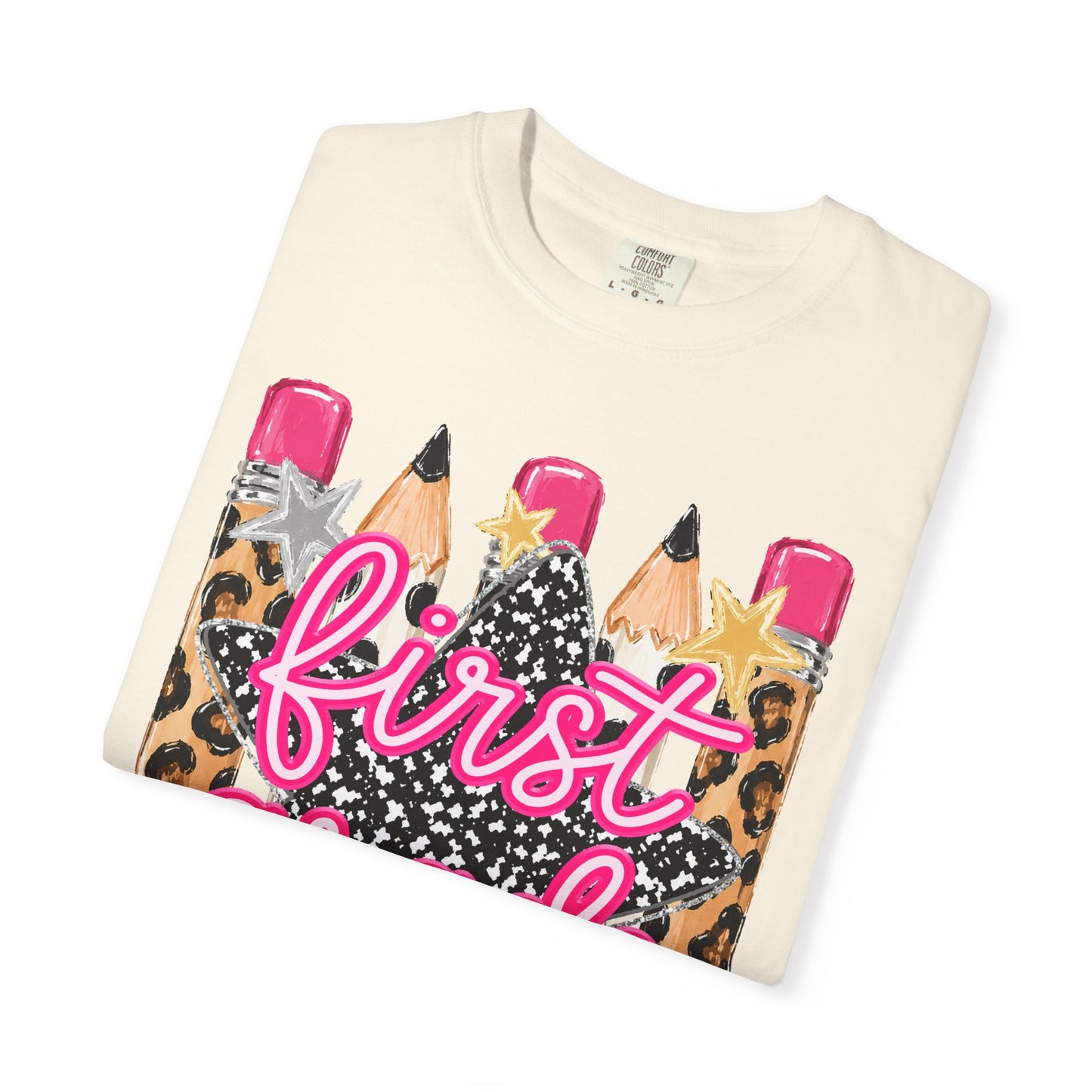 First Grade Pencil Leopard T-Shirt — Cute Back-to-School Tee
