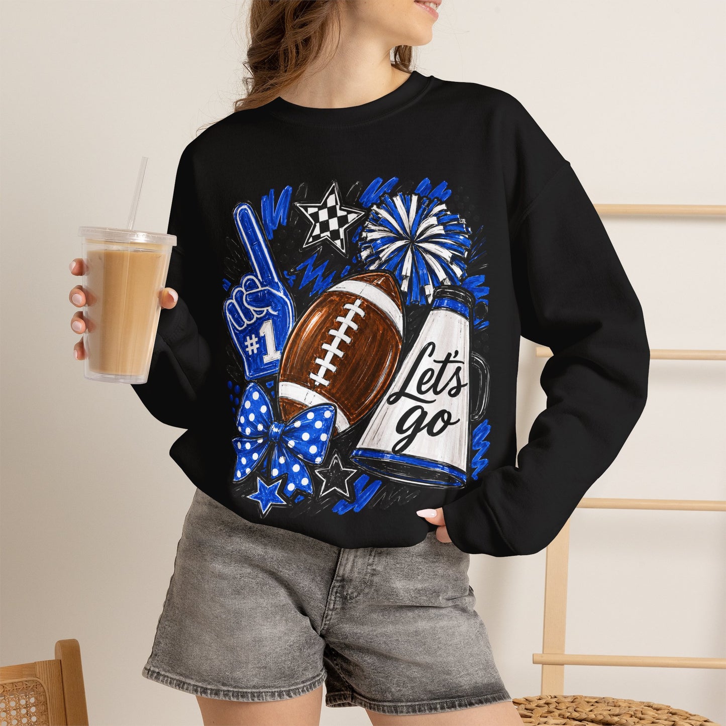 Football Fan Crewneck Sweatshirt – "Let's Go" Game Day Blue