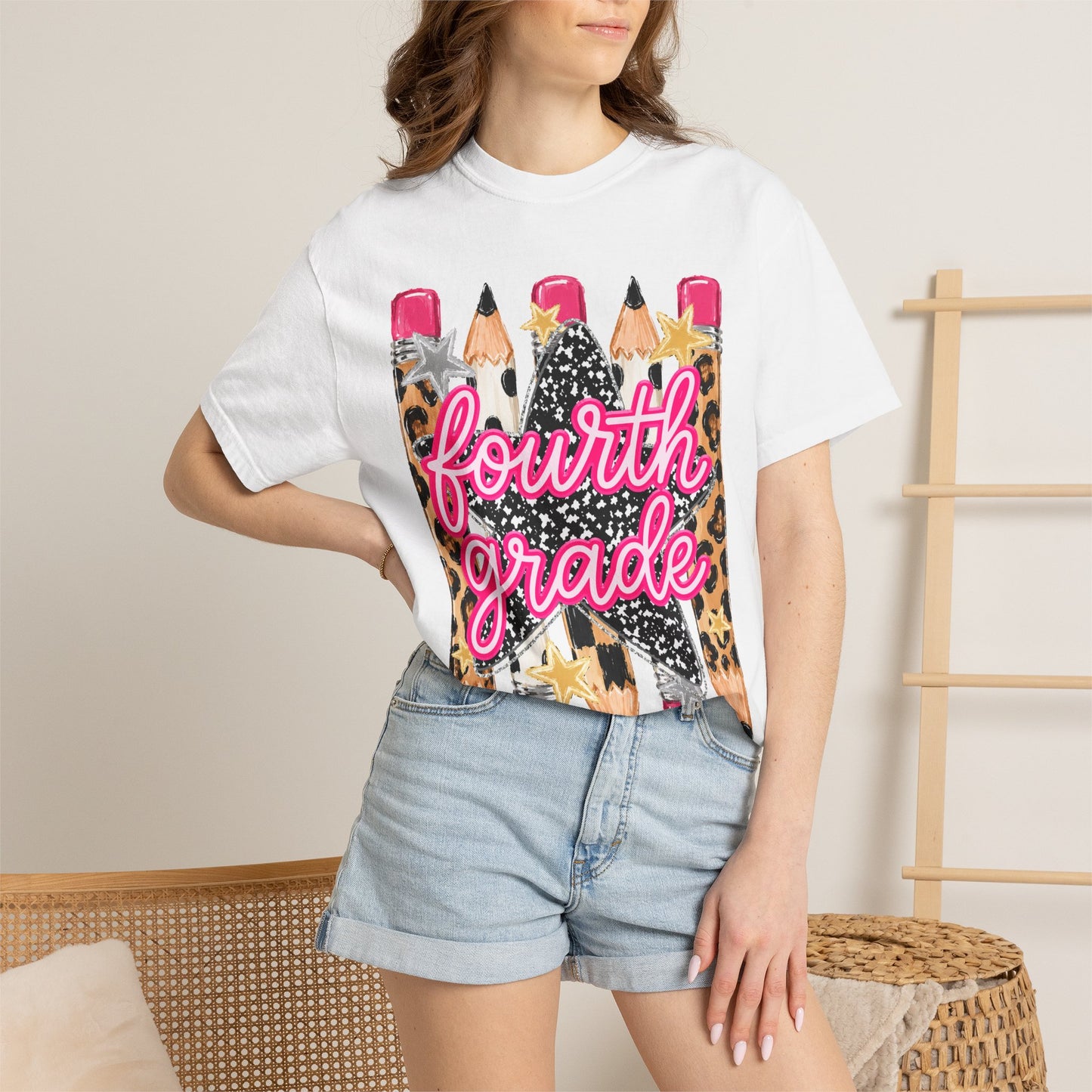Fourth Grade Leopard Pencil T-Shirt