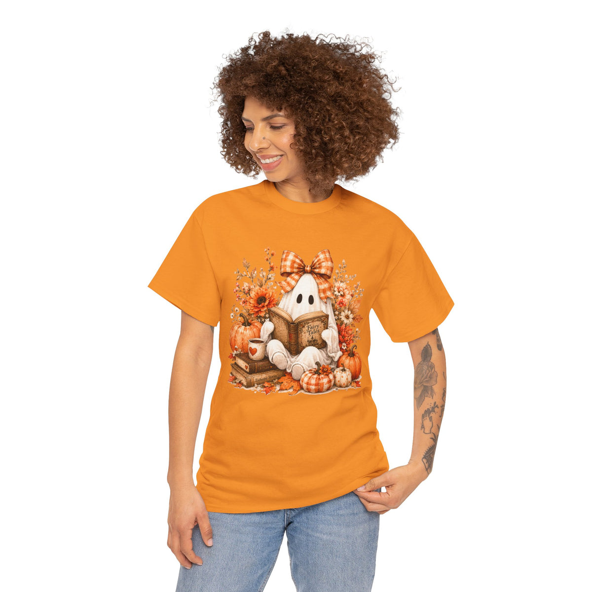 Fall Reading Ghost T-Shirt — Cute Pumpkin & Book Autumn Tee