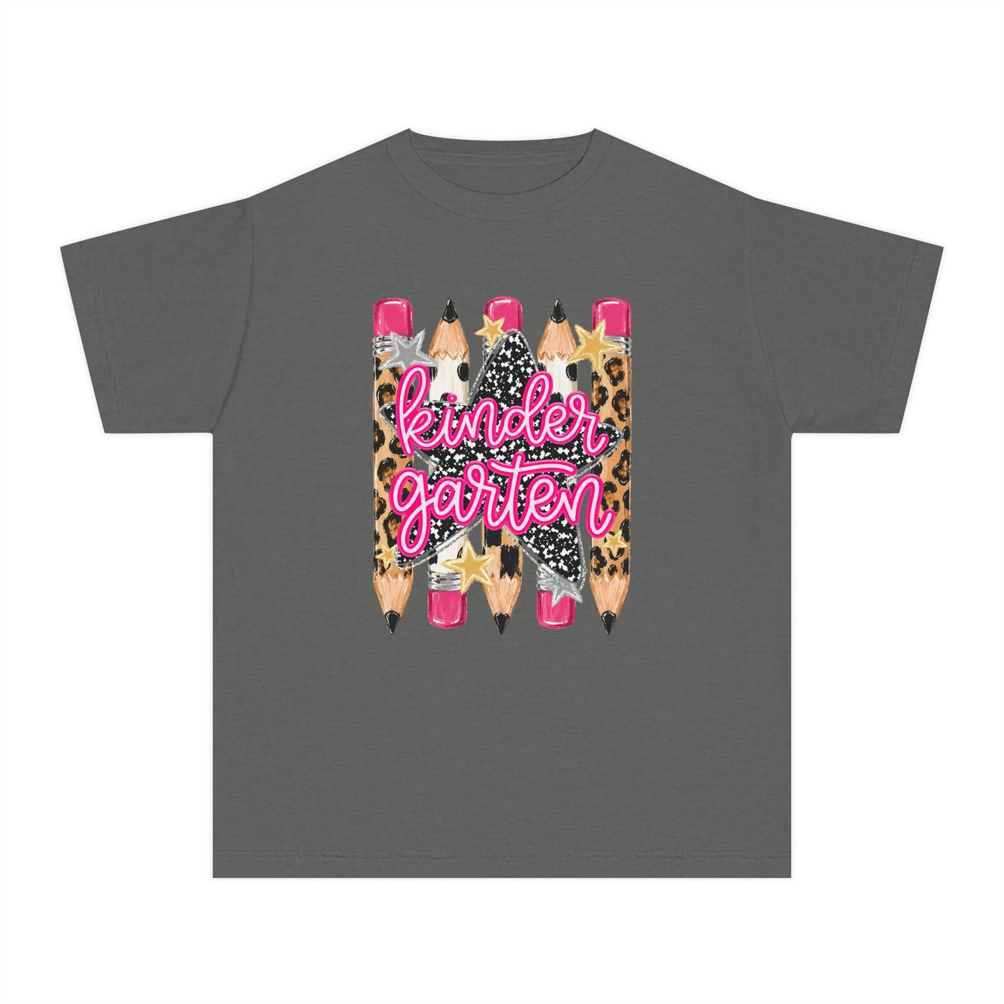 Kindergarten Leopard Pencil Youth Tee - Cute Back-to-School Shirt