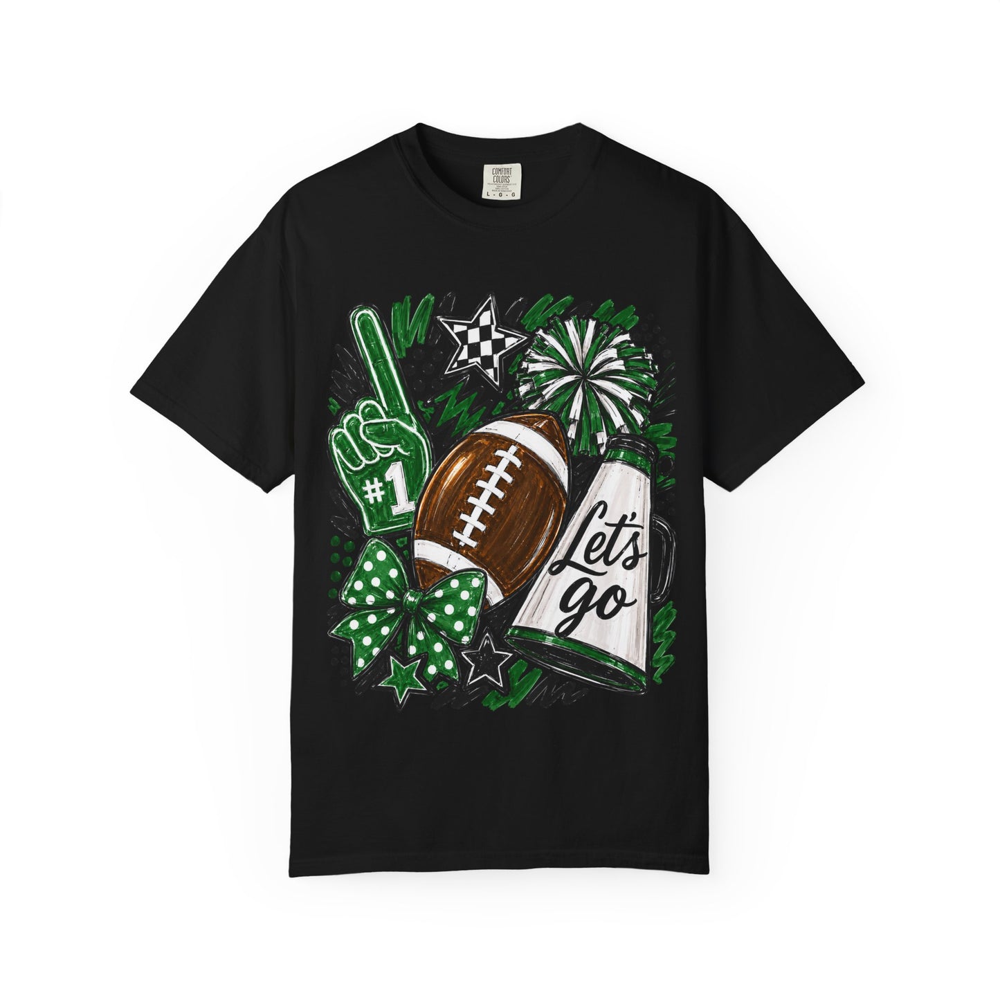 Football Fan Graphic T‑Shirt — 'Let's Go' Cheer Design Green