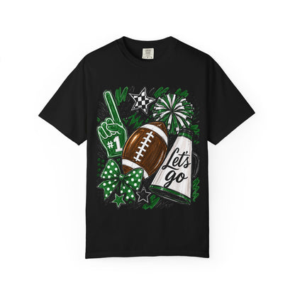 Football Fan Graphic T‑Shirt — 'Let's Go' Cheer Design Green