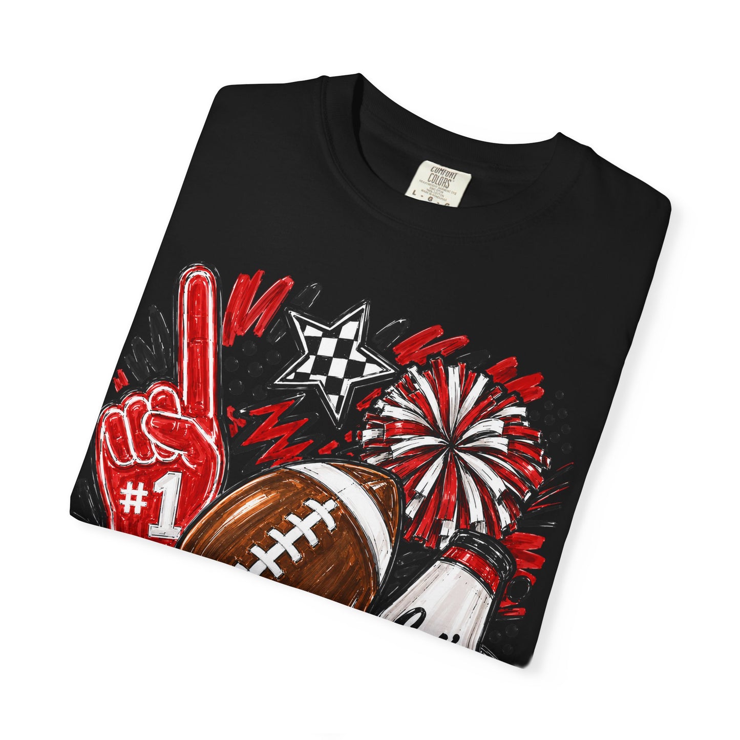 Football Fan Graphic T-Shirt — "Let's Go" Cheer Design Red