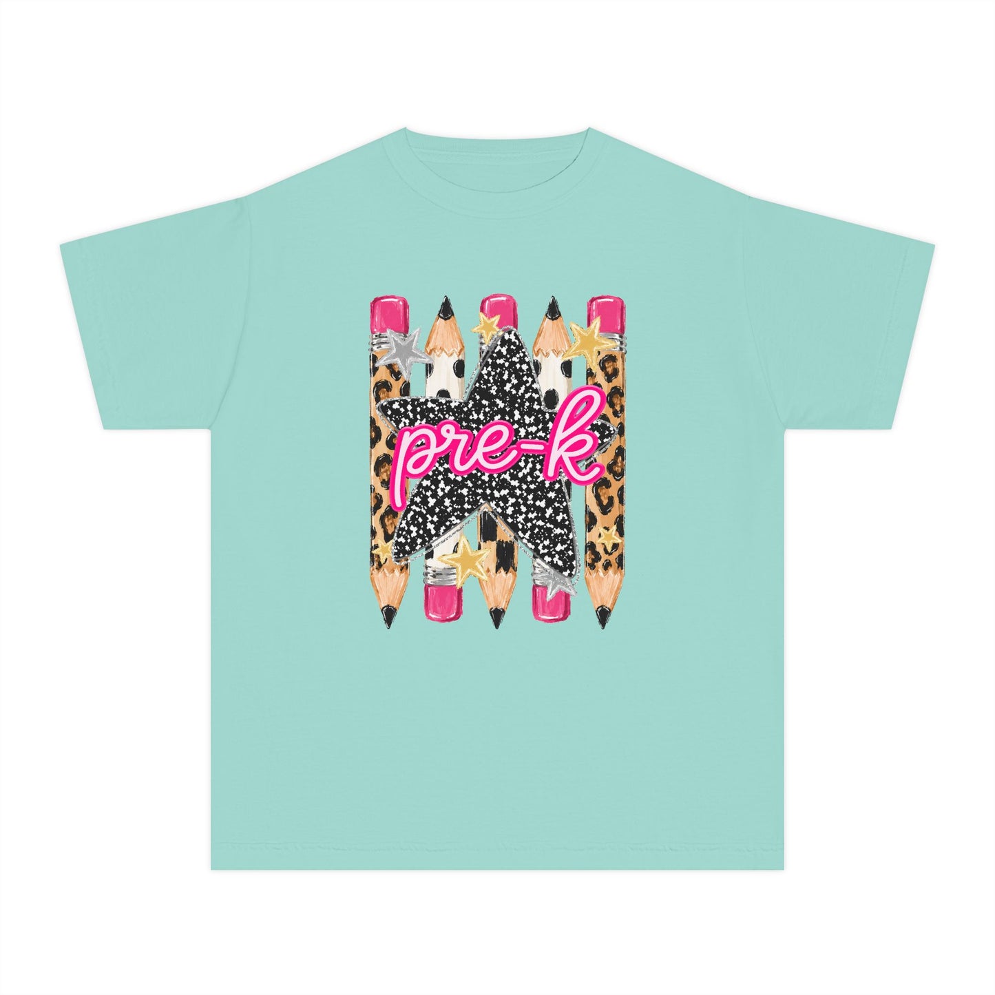Pre-K Leopard Pencil Youth Tee — Cute Back-to-School Shirt for Preschool Girls