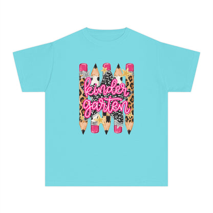 Kindergarten Leopard Pencil Youth Tee - Cute Back-to-School Shirt
